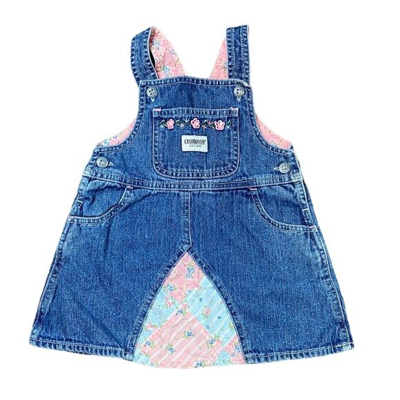Vintage OshKosh Overall Dress Denim Patchwork Size 18 months - Picture 1 of 4
